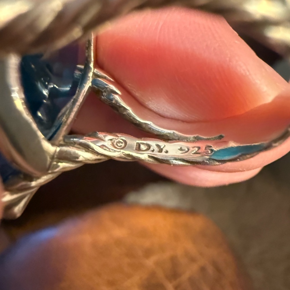 David Yurman 20 MM Blue Topaz & Diamond Cushion On Point Ring - Picture 3 of 7